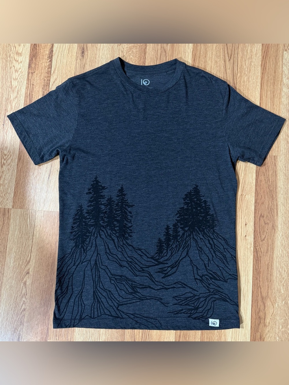 tentree Charcoal Crew Tee with Black Tree Mountain Graphic